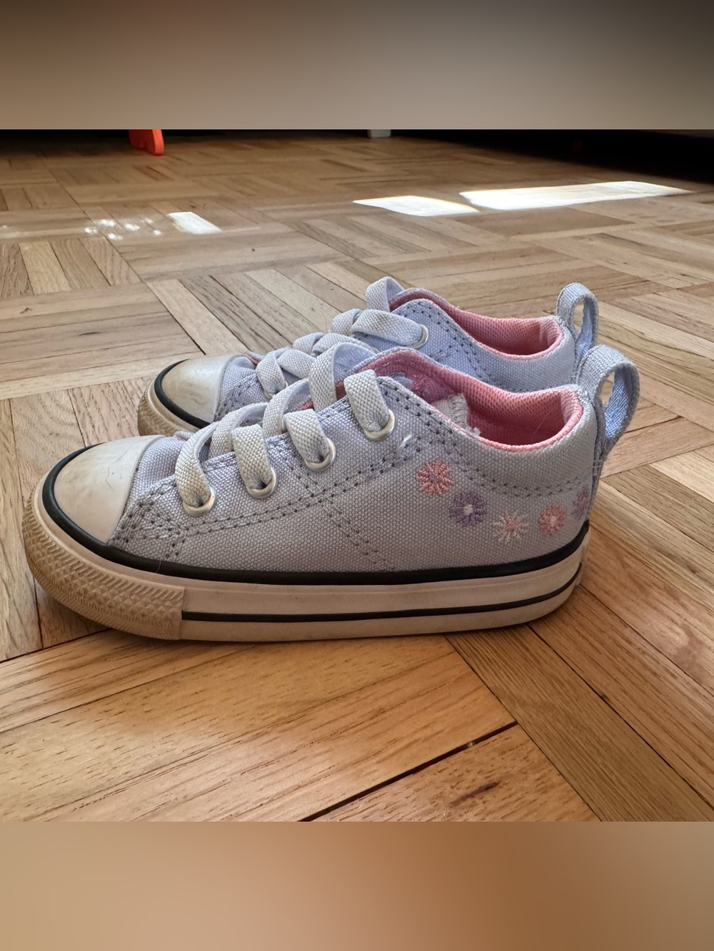 Converse Light Blue Canvas Kids Sneakers with Pink Lining